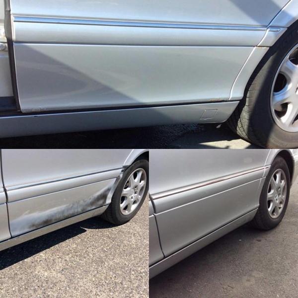 Gray vehicle side panel repair